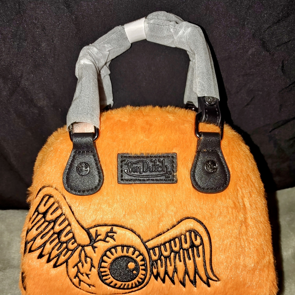Original Size Von Dutch Orange and Black Furry Bowling Bag